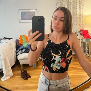 Ossira Polka-dotted and flower printed cropped top